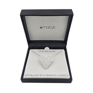 Vintage Sterling Silver Rock Crystal Beads Heart Pendant Necklace With Box